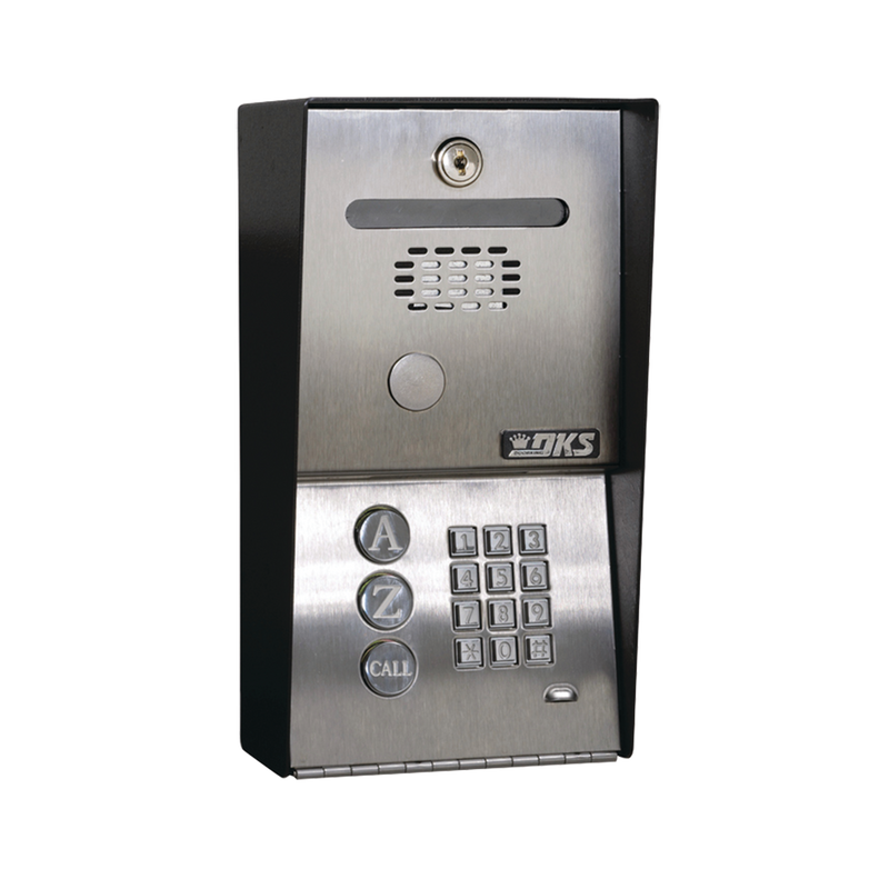 1802-090 Audioportero Telefónico DKS Con Directorio / 100 Números Telefónicos / Control Para 2 Puertas / Gabinete Para Sobreponer / Marcación a 16 Digitos / Linea análoga o digital