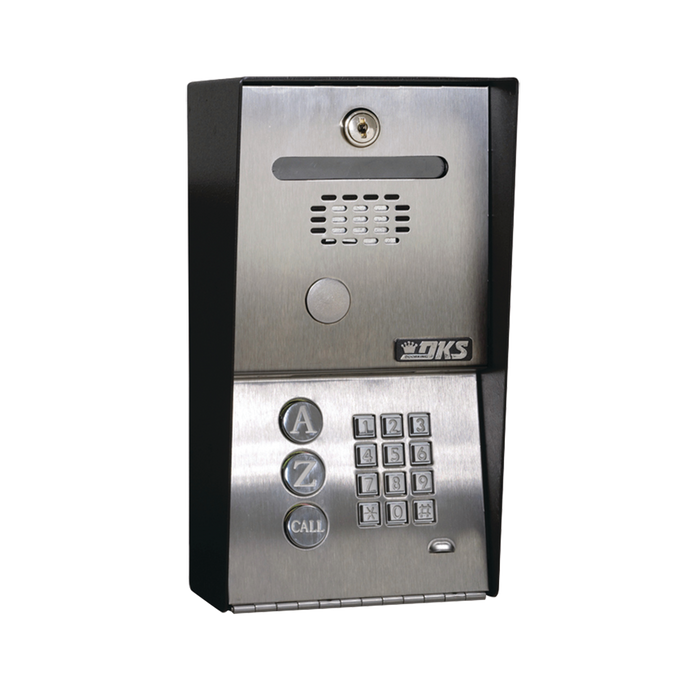 Audioportero Telefónico DKS Con Directorio / 100 Números Telefónicos / Control Para 2 Puertas / Gabinete Para Sobreponer / Marcación a 16 Digitos / Linea análoga o digital