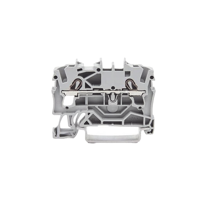 2002-1201 Borna de paso para 2 conductores; 2,5 mm²; Apropiado para aplicaciones Ex e II; Marcaje lateral y central; para carril DIN 35 x 15 y 35 x 7,5; Push-in CAGE CLAMP®; 2,50 mm²; gris