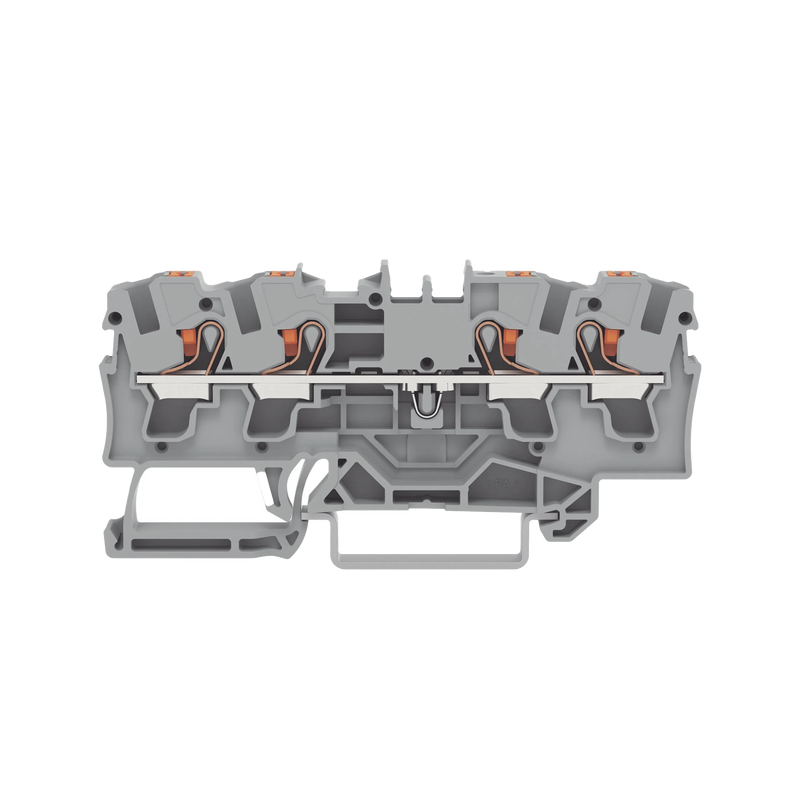 2204-1401 Borna de paso para 4 conductores; con tecla; 4 mm²; con orificio de prueba; Marcaje lateral y central; para carril DIN 35 x 15 y 35 x 7,5; Push-in CAGE CLAMP®; 4,00 mm²; gris