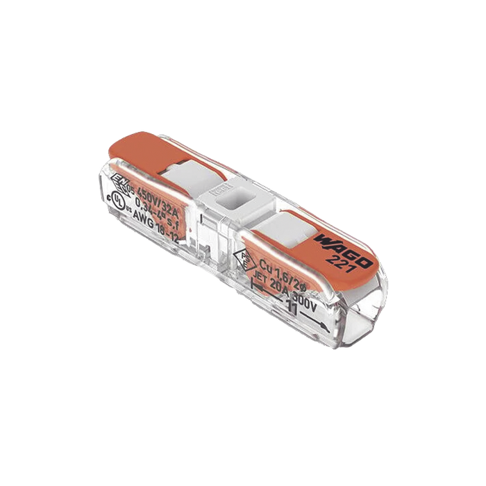 Conect. p. instal. en línea con palancas; para cualquier tipo de conductor; máx. 4mm²; 2 conductores; Carcasa transparente; Color tapa blanco; Temperatura ambiente máxima 85°C (T85); 4,00 mm²; transparente