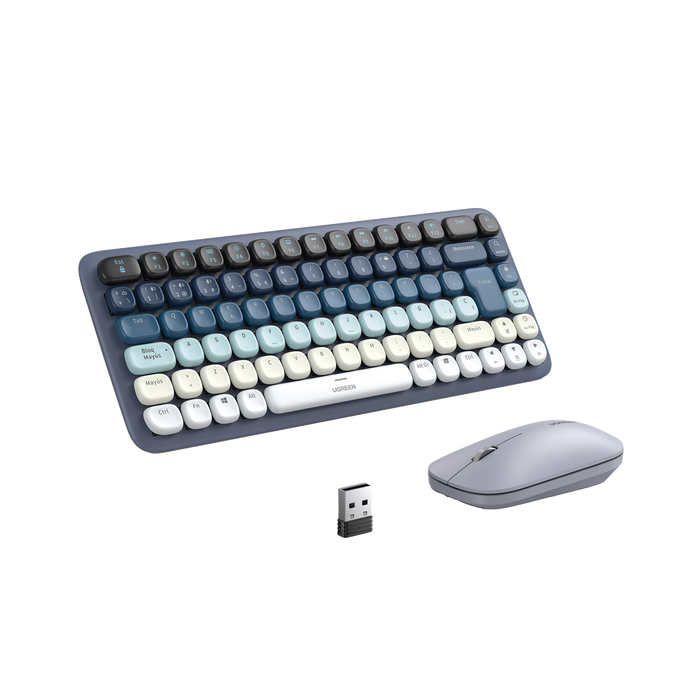 Paquete de Teclado y Mouse | 85 teclas en Español | Bluetooth y 2.4GHz | Mouse Ambidiestro | Sensor de DPI ajustable | Efectos de Iluminación del Teclado | Amplia compatibilidad | Color Azul.