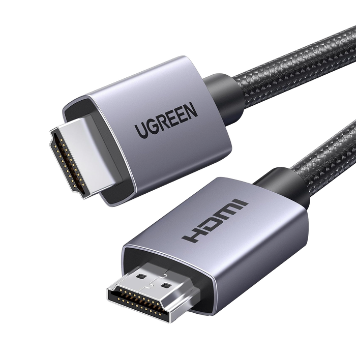 Cable HDMI 2.0 de Nylon Trenzado | 1 m | 4K@60Hz | ARC | Dolby ATMOS | True HD | DTS HD | HDR | 3D Inversivo | 3 modos de Visualización | 3 Capas de Protección + 4 de Blindaje | Niquelado | Carcasa de Aluminio.