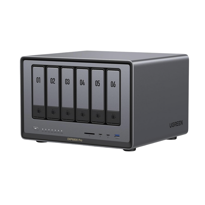 NASync DXP6800 Pro | SO UGOS Pro | Intel® i5 1235u 10-Core? | 6-Bahias (SATA) Hasta 144TB | 2* M.2 SSD Hasta 16TB | 8GB DDR5 (Exp. a 64GB) | 2 Thunderbolt?4 | 2*10GbE | 1*USB3.2 Gen2 | 2*USB 2.0 | 2*USB 3.2Gen2 | HDMI 2.1 8K | SD 4.0