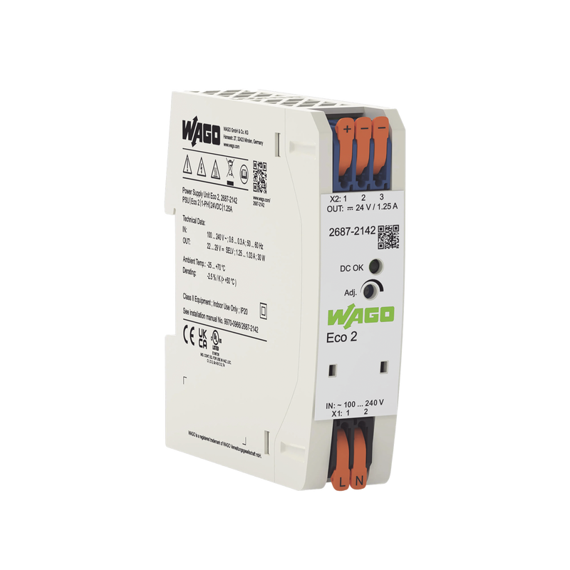 2687-2142 Fuente de alimentación; Eco 2; monofásico; Tensión de salida 24V DC; Corriente de salida 1,25A; DC-OK LED