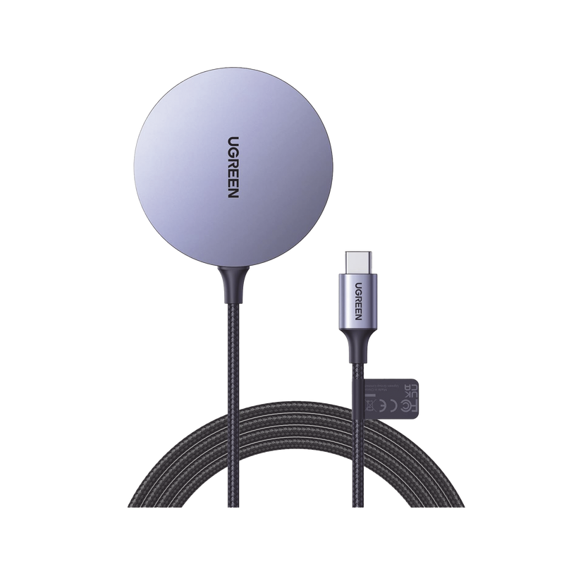 30233 Cargador Inalámbrico Magnético | 15W | Tecnología Magsafe | Qi | Certificado MFM | Modulo de Carga Original | Carga Rápida | Fuerte Absorción Magnética | Cable de Nylon Trenzado | 1.5 metros | Multi Protecci&o