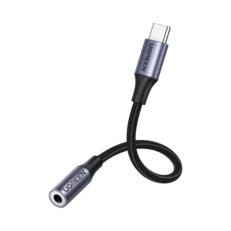 30632 Adaptador USB Tipo C a Jack 3.5mm | Cable de 10 cm | Soporta CTIA/OMTI | HiFi | Plug & Play | Funda Anti Torceduras | Carcasa de Aluminio | Nylon Trenzado | Llama, Escucha Música y Controla.