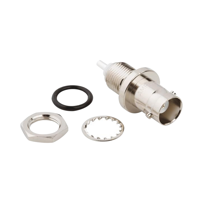 Conector BNC Hembra para Chasis en Doble D Plano, 4 GHz, Amphenol UG-657/U, Níquel/ Plata/ Teflón. - Toer