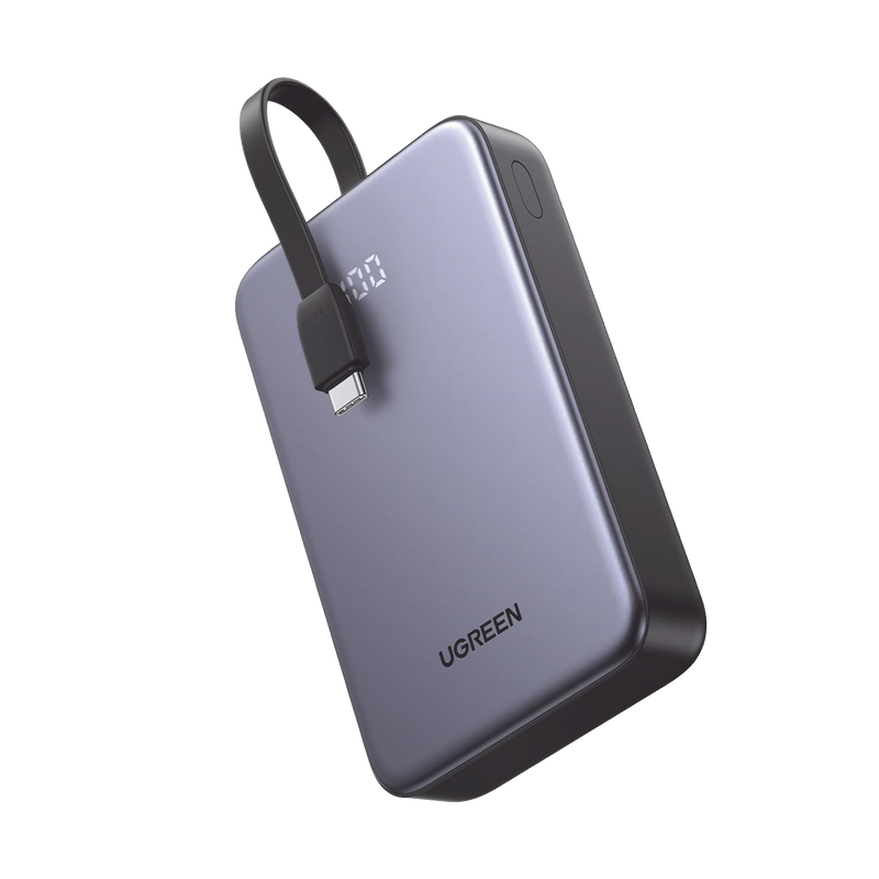 45762 Power Bank Portatil | 20000mAh (74Wh) | 30W | Con Cable USB-C Incorporado | 2 Salidas 22,5W | Pantalla Inteligente | Multiple Proteccion | Aprobado por Aerolíneas | Color Grey.