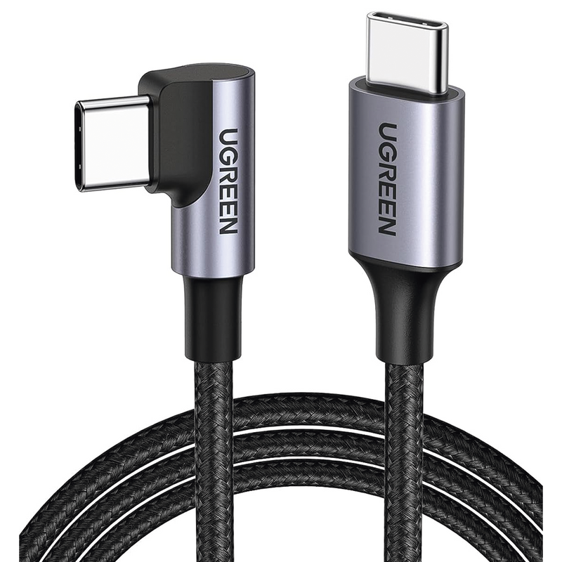 50123 Cable USB-C a USB-C | 1 Metro | Conector con Ángulo Recto de 90° | Carga Rápida de hasta 60W | 480 Mbps | PD3.0 | QC4.0/3.0/2.0 | FPC | AFC | Protección Integrada| Caja de Aluminio | Nylon Trenzado | Color Negro.
