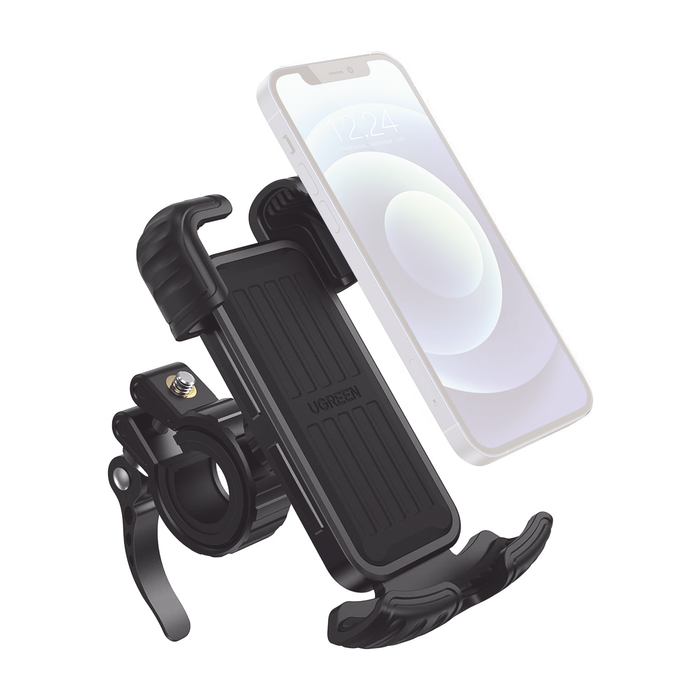 Soporte de Celular para Manillar de Motocicleta o Bicicleta / Anti Vibración / Protección de clip Antideslizante / Rotación de 360° / Bloqueo de Seguridad / Compatible con manillar de 0.6 a 1.75 / Soporta dispositivos de 4.6