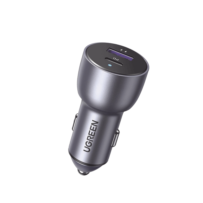 Cargador de Auto 52.5W | Puerto USB-A y USB-C | Carga Rápida | Compatible con Vehículos de 12 y 24 VCD | PD3.0 + QC3.0 | Chip Inteligente | Diseño Compacto Mayor Eficiencia Energética | Caja de Aluminio.