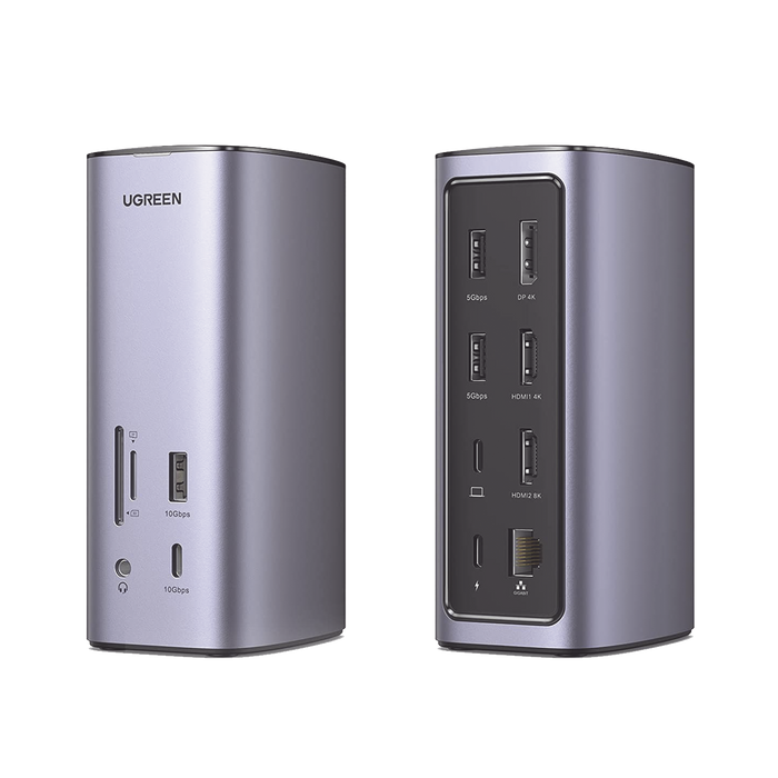 HUB USB-C (Docking Revodok Pro) 12 en 1 | 2 USB-A 3.0 | 1 USB-C PD Carga 100W | 1 USB-A 3.1 | 1 USB-C 3.1 | HDMI 4K | HDMI 8K Ultra HD | Display Port 4K | RJ45 (Gigabit) | Lector Tarjeta SD + Micro SD (TF) | Jack Audio 3.5mm.