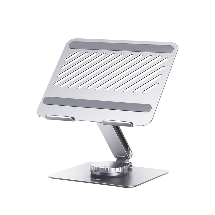 Soporte Giratorio de Aluminio para Laptop | Giratorio 360° | Función de Bloqueo | Soporta Laptops de 10 a 17.3| Capacidad de Carga 5Kg | Excelente Estabilidad | Diseño Ergonómico | Altura y Angulo Ajustable | Plegable y Port&
