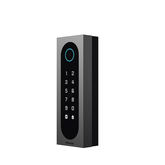 Control de Acceso Slim Akuvox A08S / Aluminio y Vidrio Templado / IP65 & IK09 / Capacidad para 20,000 Tarjetas / Métodos de Acceso Multi (QR, Bluetooth, PIN, RFID) / Soporta Wiegand / 1 Salida de Relay