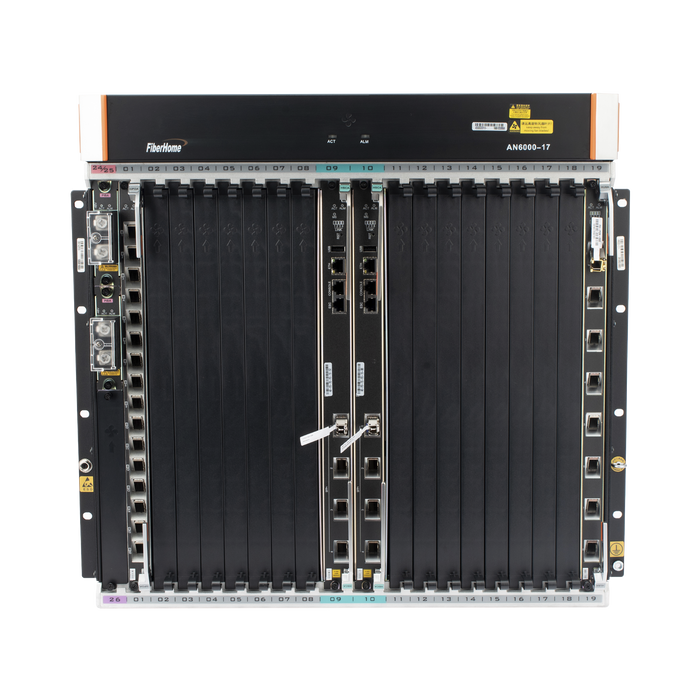 OLT Carrier Class Modular GPON, 16 Ranuras de Servicio, Incluye 1 Tarjeta de Servicio, crecimiento hasta 256 puertos GPON o 128 XGPON, Gestión por UNM2000, CLI, (Incluye Instalación de Software UNM2000)