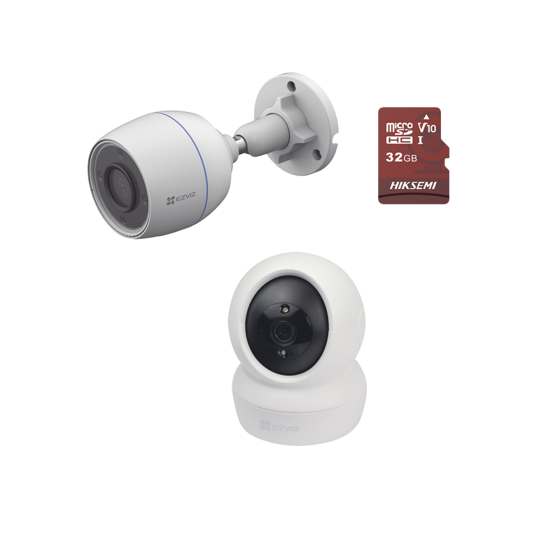 Kit de cámaras WiFi / Incluye 1 pieza C6N  Para Uso en Interior / 1 pieza CS-H3C Para Uso en Exterior / 1 PZA Micro SD HS-TF-E1/32G / Detección de Movimiento / Notificaciones Instantáneas
