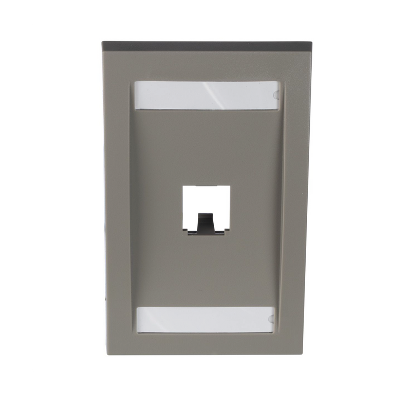 CFPE1IGY Placa de Pared Vertical Ejecutiva, Salida Para 1 Puerto Mini-Com, Con Espacios Para Etiquetas, Color Gris
