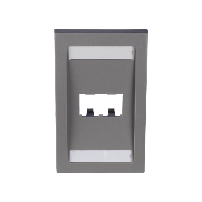 Placa de Pared Vertical Ejecutiva, Salida Para 2 Puertos Mini-Com, Con Espacios Para Etiquetas, Color Gris