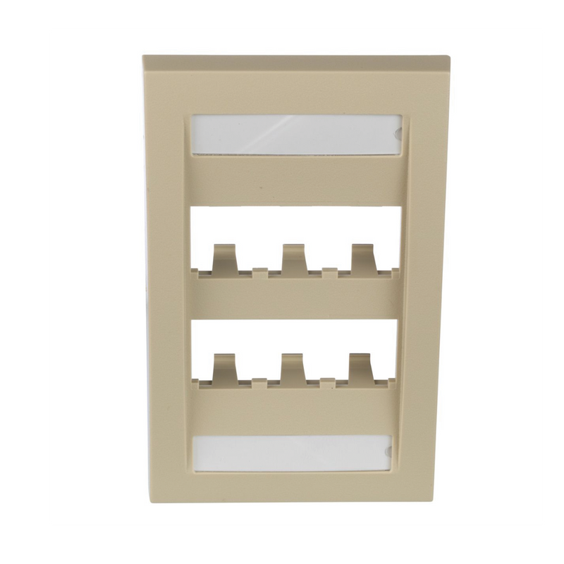CFPE6EIY Placa de Pared Vertical Ejecutiva, Salida Para 6 Puertos Mini-Com, Con Espacios Para Etiquetas, Color Marfil