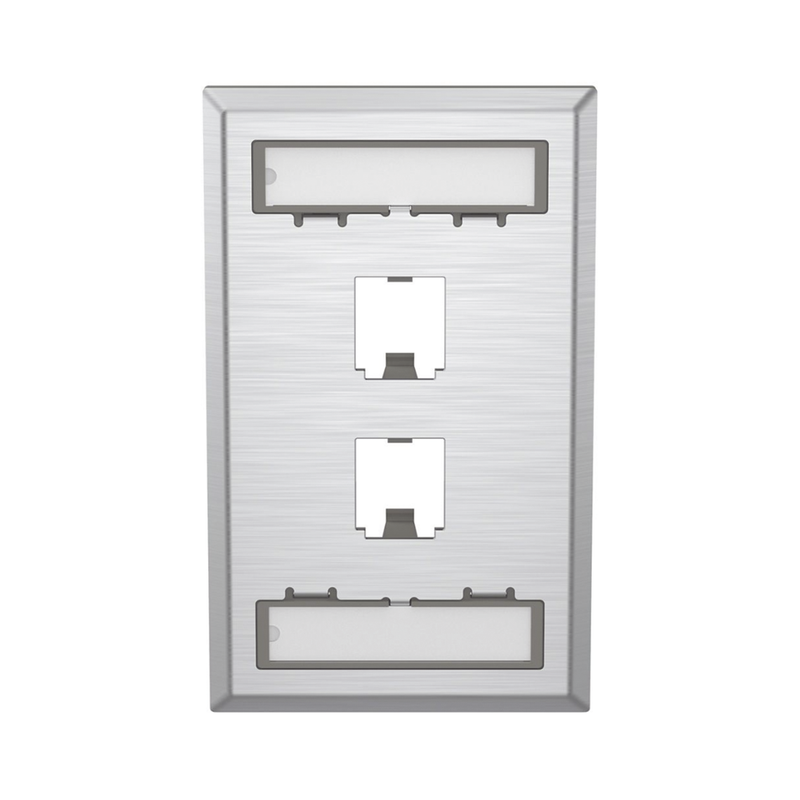 CFPL2SY Placa de Pared Vertical, de Acero Inoxidable, Salida Para 2 Puertos Mini-Com, Con Espacios Para Etiquetas