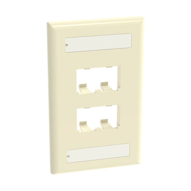CFPL4EIY Placa de Pared Vertical Clásica, Salida Para 4 Puertos Mini-Com, Con Espacios Para Etiquetas, Color Marfil
