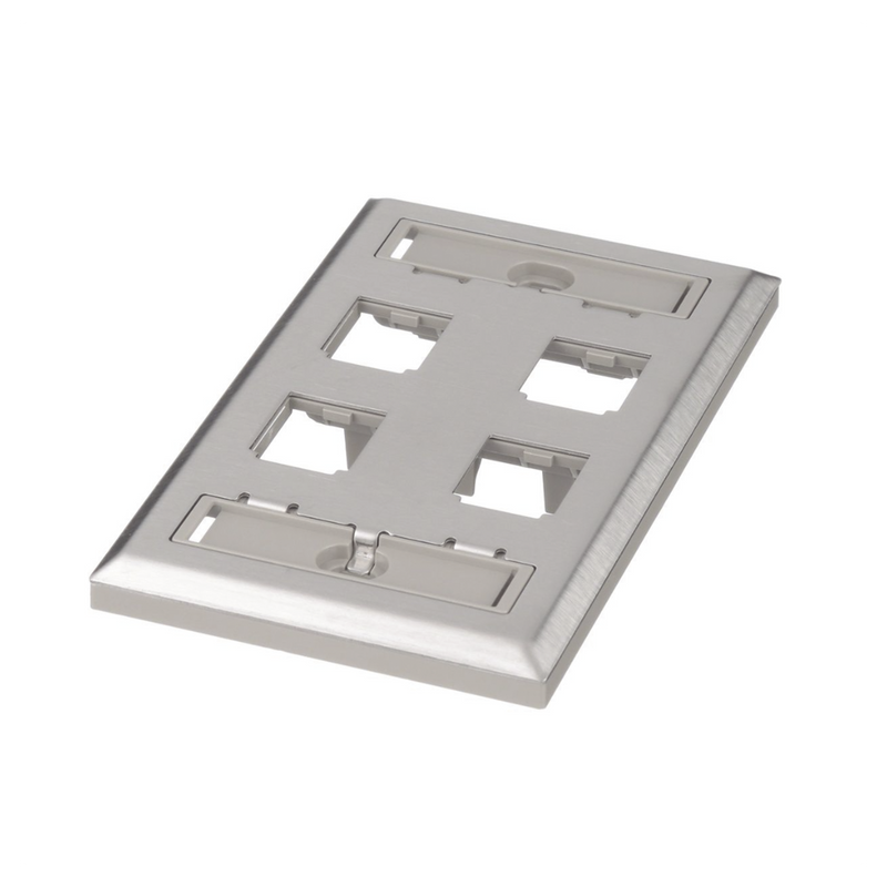 CFPL4SY Placa de Pared Vertical, de Acero Inoxidable, Salida Para 4 Puertos Mini-Com, Con Espacios Para Etiquetas