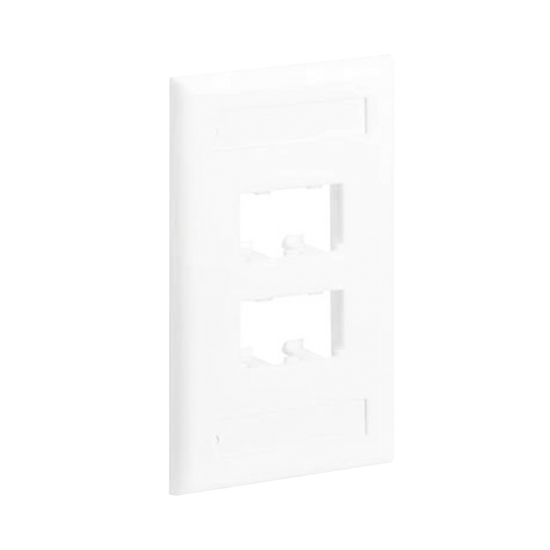 CFPL4WHY Placa de Pared Vertical Clásica, Salida Para 4 Puertos Mini-Com, Con Espacios Para Etiquetas, Color Blanco