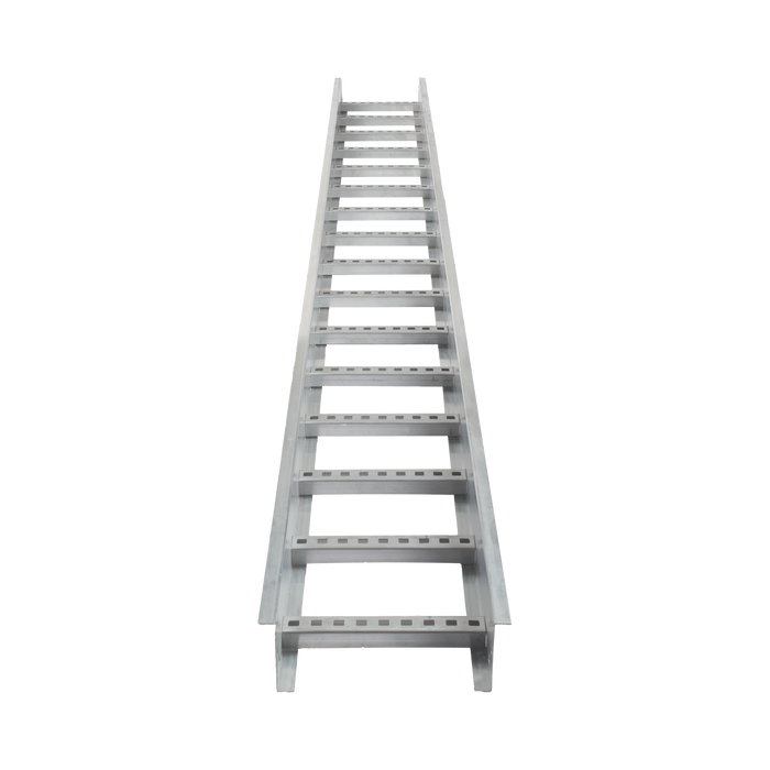 Escalera de Aluminio Portacables / Perfil Z / Peralte 3 1/4 /Paso 9 / Ancho 9 / 3.66 metros / Capacidad Máx. 205 Cables / Incluye Cople Union y Tornillería