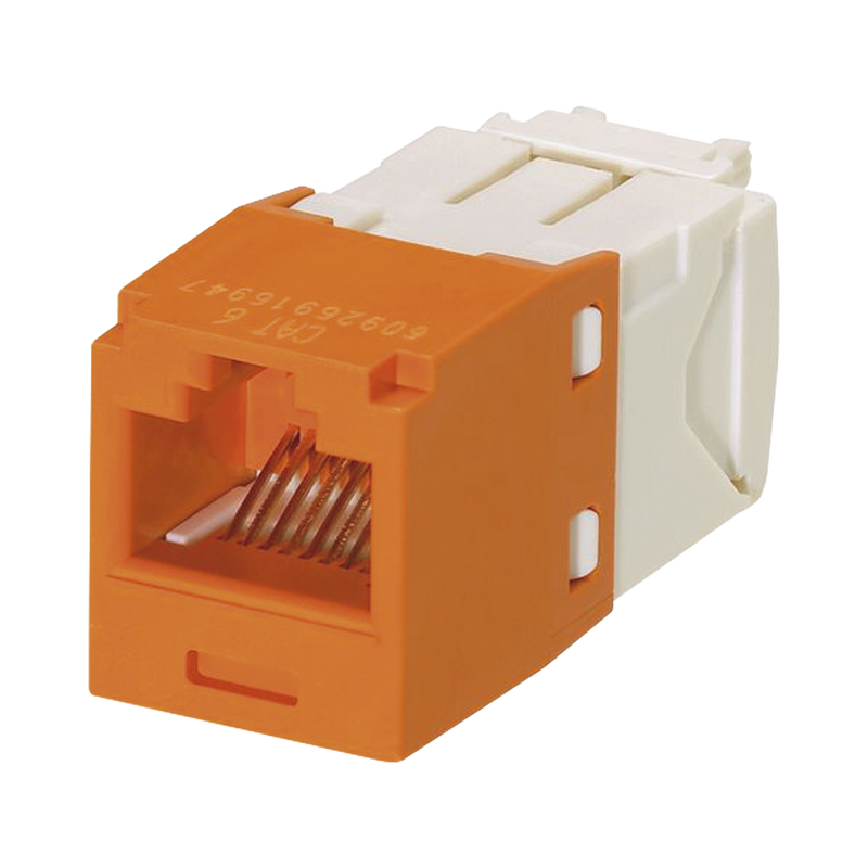 CJ688TGOR Conector Jack RJ45 Estilo TG, Mini-Com, Categoría 6, de 8 posiciones y 8 cables, Color Naranja