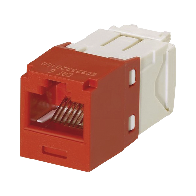 CJ688TGRD Conector Jack RJ45 Estilo TG, Mini-Com, Categoría 6, de 8 posiciones y 8 cables, Color Rojo