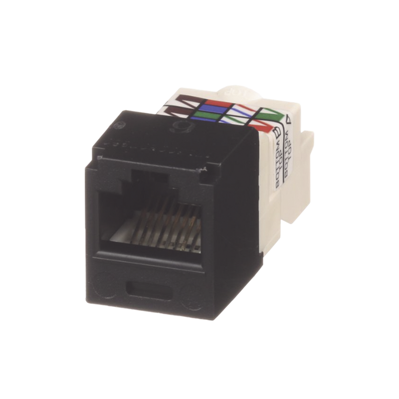 CJ688TPBL Conector Jack RJ45 Estilo TP, Mini-Com, Categoría 6, de 8 posiciones y 8 cables, Color Negro