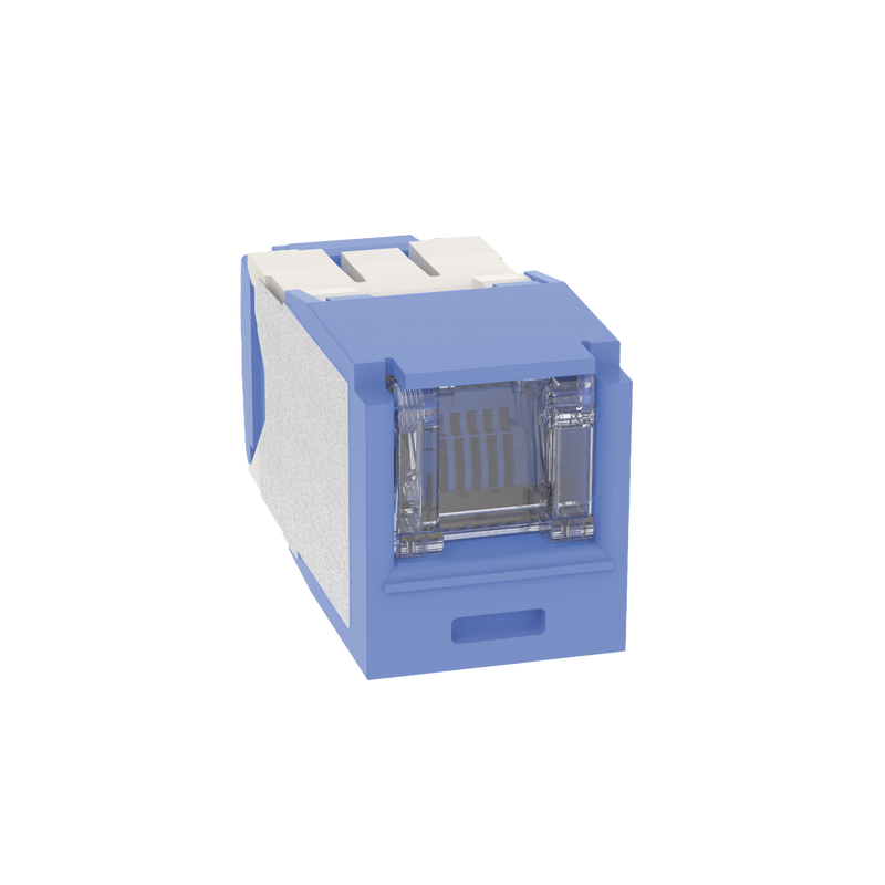 CJH6X88TGBU Conector Jack RJ45 Estilo TG con Ventana, Mini-Com, Categoría 6A, de 8 posiciones y 8 cables, Color Azul