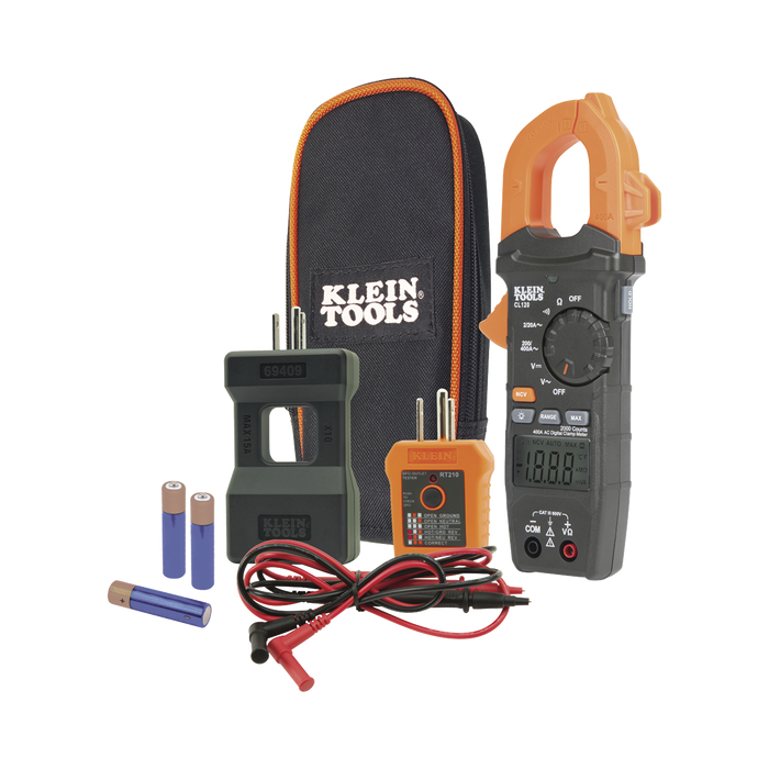 Kit de Amperímetro de Gancho (400A CA) con Probador de Fase y Divisor (para medir corriente sin cortar el cable).