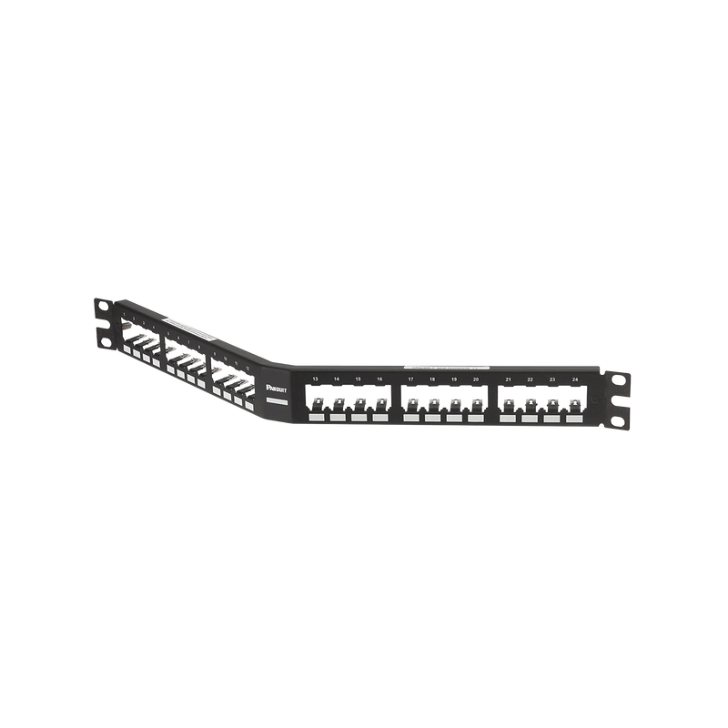 CPA24BLY Panel de Parcheo Modular Mini-Com (Sin Conectores), Angulado, Totalmente Blindado, de 24 puertos, 1UR
