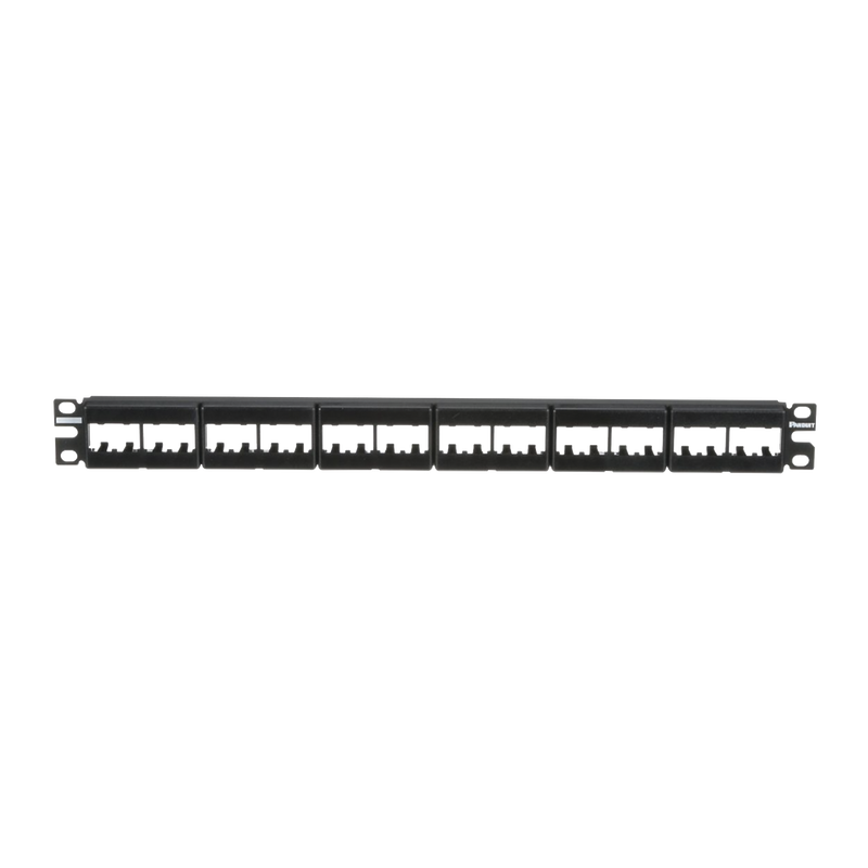 CPPL24WBLY Panel de Parcheo Modular Mini-Com (Sin Conectores), Plano, Sin Blindaje, Con Etiqueta y Cubierta, de 24 puertos, 1UR