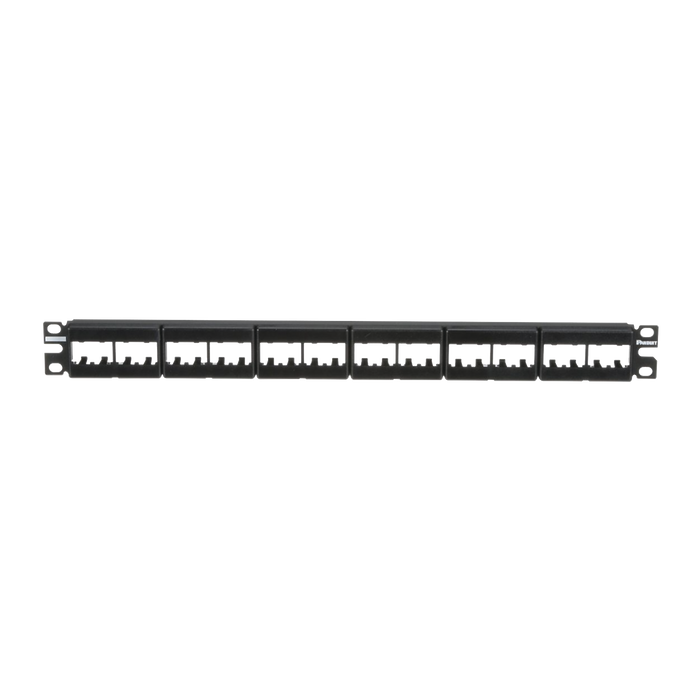 Panel de Parcheo Modular Mini-Com (Sin Conectores), Plano, Sin Blindaje, Con Etiqueta y Cubierta, de 24 puertos, 1UR
