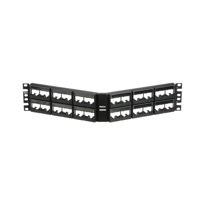 CPPLA48WBLY Panel de Parcheo Modular Mini-Com (Sin Conectores), Angulado, Sin Blindaje, Con Etiqueta y Cubierta, de 48 puertos, 2UR