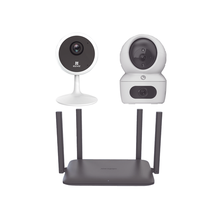 Kit de cámaras WiFi Para Uso en Interior / Incluye 1 pieza CS-H7C / 1 pieza CS-C1C / 1 Pieza de Router DS-3WR15X / Detección de Movimiento / Audio Bidireccional / 4 Puertos 1000 Mbps / Visión nocturna a color