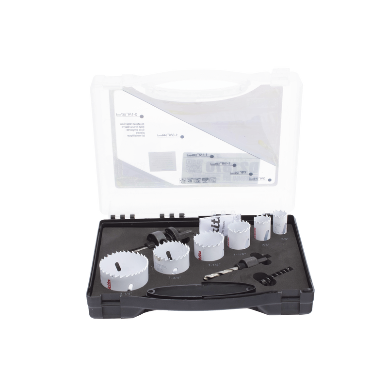 D-21870 Kit de broca sierras (3/4 - 2 1/4 in) incluye 6 piezas de broca sierras, 2 adaptadores y resorte de expulsión.