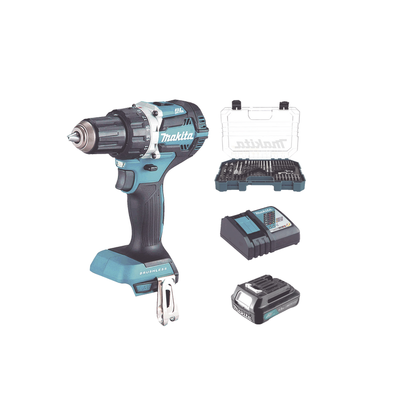DHP485SYX6 Rotomartillo/Taladro Inalámbrico (1/2) de 1,900 RPM, 18Vcc, Incluye 1 Batería BL1815N de 1.5Ah, 1 Cargador Modelo  DC18SD y Un Set de 75 Pzas  Modelo E-06943