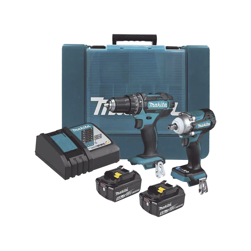 DLX2500T Kit de Rotomartillo Atornillador DHP482 + Atornillador de Impacto DTW301, incluye 2 Baterías BL1850B, 1 Cargador DC18SD y Maletín Plastico