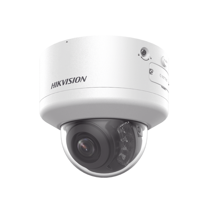 Domo IP 4 Megapixel / Lente Mot. 2.7 a 13.5 mm / Dual Light (40 mts IR + 40 mts Luz Blanca / Exterior IP66 / IK10 / Audio y Alarma I/O / PoE+ / ONVIF / Micro SD / 4 Analíticos: AcuSense, Deteccion Facial, Conteo de Personas por Cruce y Zona