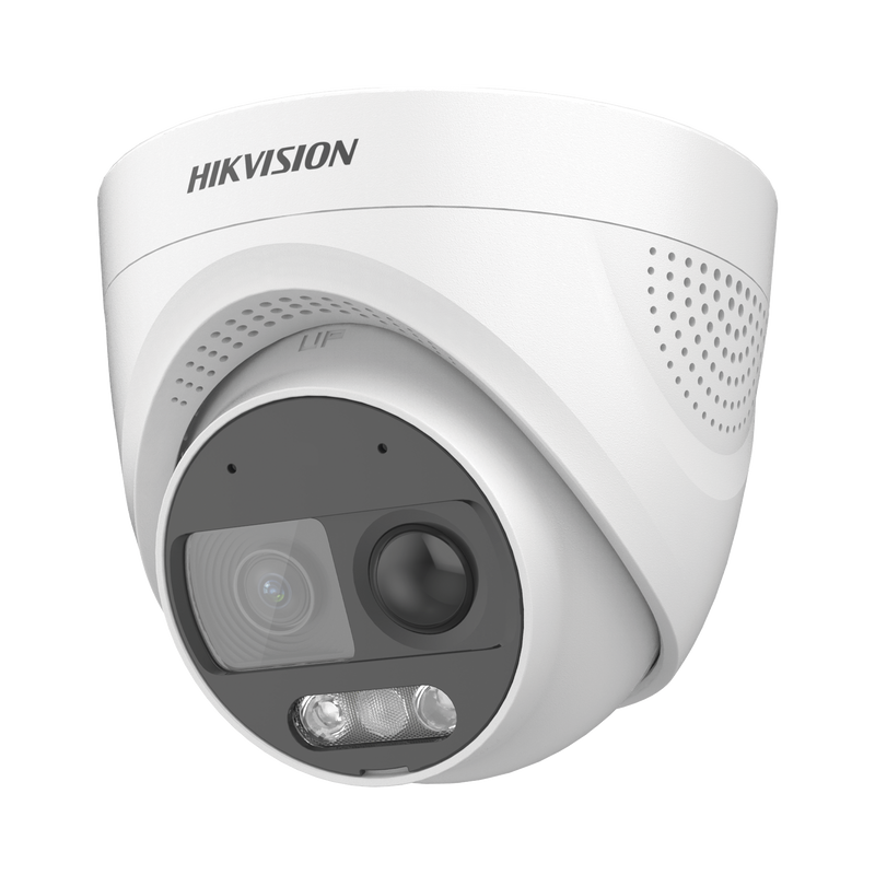 DS-2CE72DF3T-PIRXOS Turret TURBOHD 2 Megapixeles (1080p) / Imagen a color 24/7 / Lente 2.8 mm / Luz Blanca 20 mts / Exterior IP67 / WDR 130dB / Sensor PIR / Sirena Integrada / Estrobo ROJO - AZUL / Micrófono Integrado