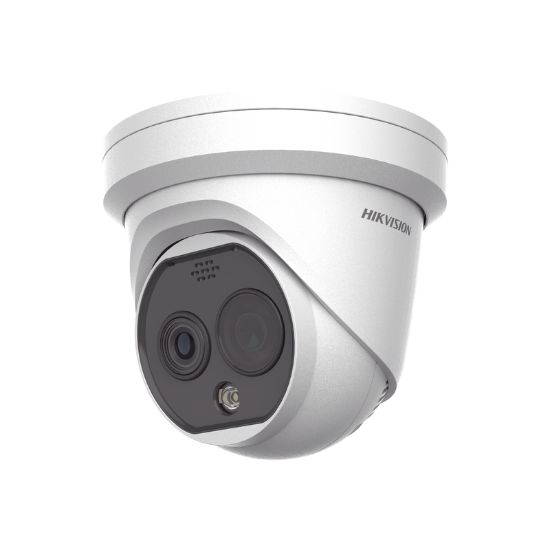DS-2TD1228T-2/QA(B) Turret IP Dual / Térmica 2.1 mm (256 x 192) / Óptico 2.2 mm (4 Megapixel) / Termométrica / Detección de Temperatura / PoE /Exterior IP66 / Sirena y Luz Intermitente Integrada / MicroSD