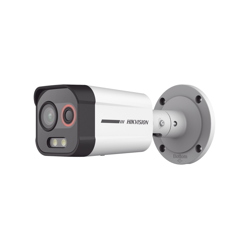 DS-2TD2608-1/QA/FP Bala IP Dual / Térmica 1.3 mm (96 x 72) / Óptico 4 mm (4 Megapixel) / Detección de Excepciones de Temperatura 30 mts /30 mts Luz Blanca / Exterior IP67 / PoE / Sirena y Luz Intermitente Integrada / Micro SD / ColorVu y ACUSENSE