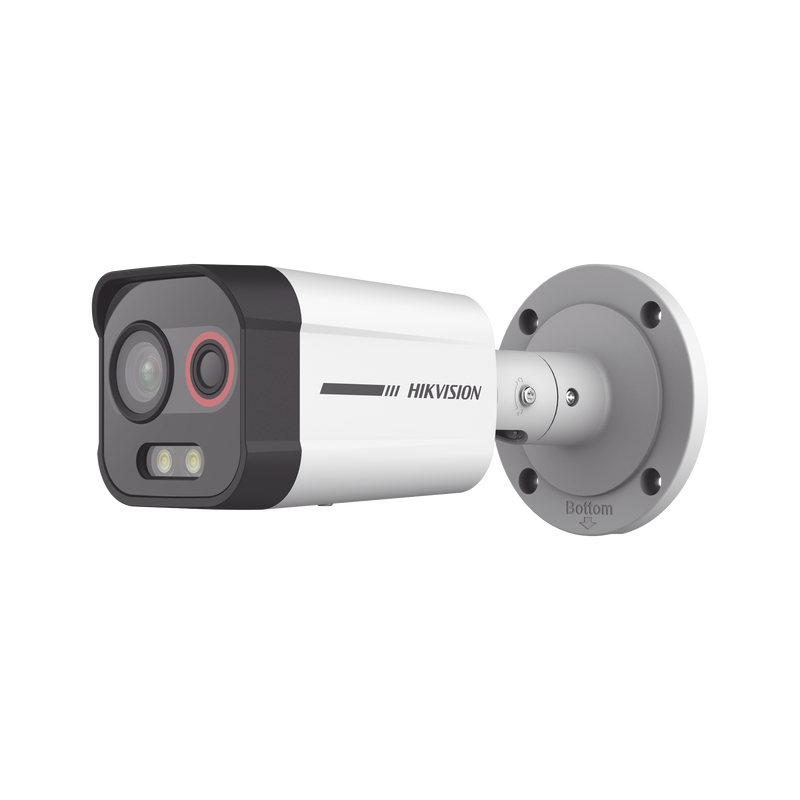 DS-2TD2608-2/QA Bala IP Dual / Térmica 2.6 mm (96 x 72) / Óptico 6 mm (4 Megapixel) / Detección de Intrusión por VCA 30 mts /30 mts Luz Blanca / Exterior IP67 / PoE / Sirena y Luz Intermitente Integrada / Micro SD / ColorVu y ACUSENSE
