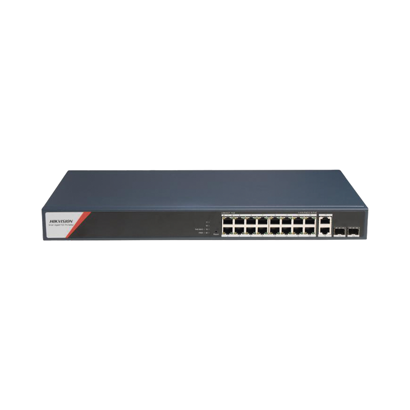 DS-3E1520HP-SI-16P2T2F Switch Gigabit PoE+ / Administrable / 16 Puertos 1000 Mbps PoE+ (4 Puertos PoE++ 90 W) / 2 Puertos 1000 Mbps de Uplink / 2 Puertos SFP / Configuración Nube Hik-PartnerPro / Modo Extendido hasta 300 Metros / 230 W