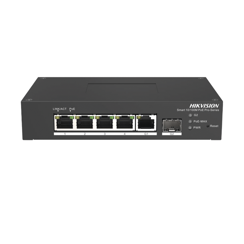 DS-3T1306P-SI/HS Switch PoE+ Industrial de Escritorio / Administrable / 4 Puertos 10/100 Mbps PoE+ / 1 Puerto 1000 Mbps Uplink / 1 Puertos SFP  /  Configuración Nube Hik-PartnerPro / Modo Extendido hasta 300 Metros / 60 Watts