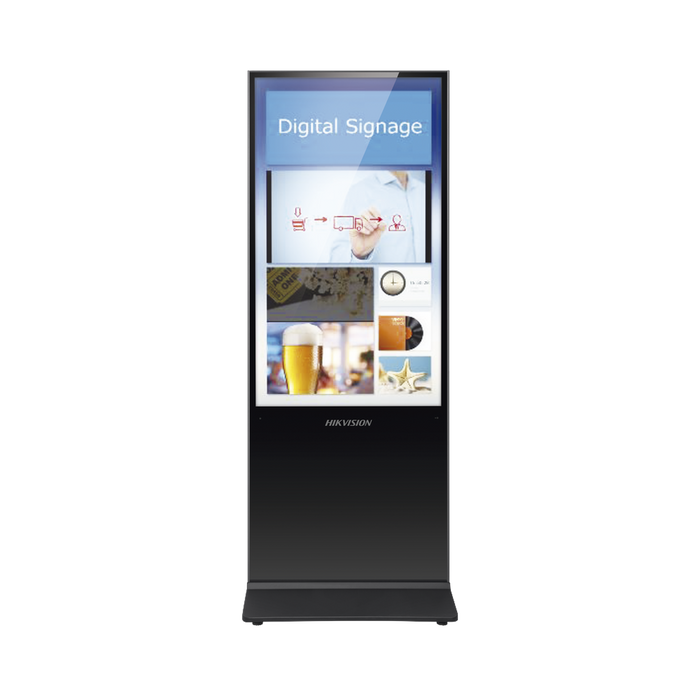 Pantalla de 55 4K para Publicidad Digital / Base para Piso (Totem) / Puertos USB / Entrada de Video HDMI y VGA / WiFi / Altavoz Integrada